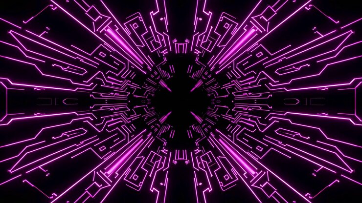 Flying Through a Futuristic Purple Digital Circuit Tunnel