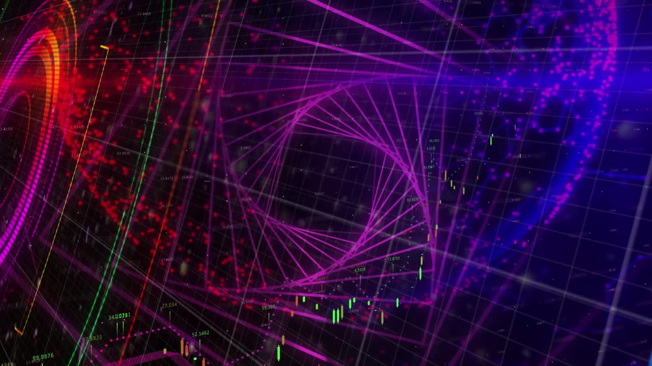 Animation of scopes and data processing over grid and dna strand
