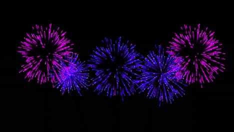 animación de navidad rosa y púrpura y fuegos artificiales de año nuevo explotando en el cielo nocturno