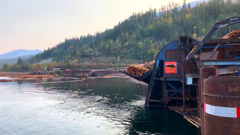 Holzhebemaschine,-Die-Holzstämme-Zur-Weiterverarbeitung-Im-Sägewerk-Aus-Dem-Wasser-Befördert