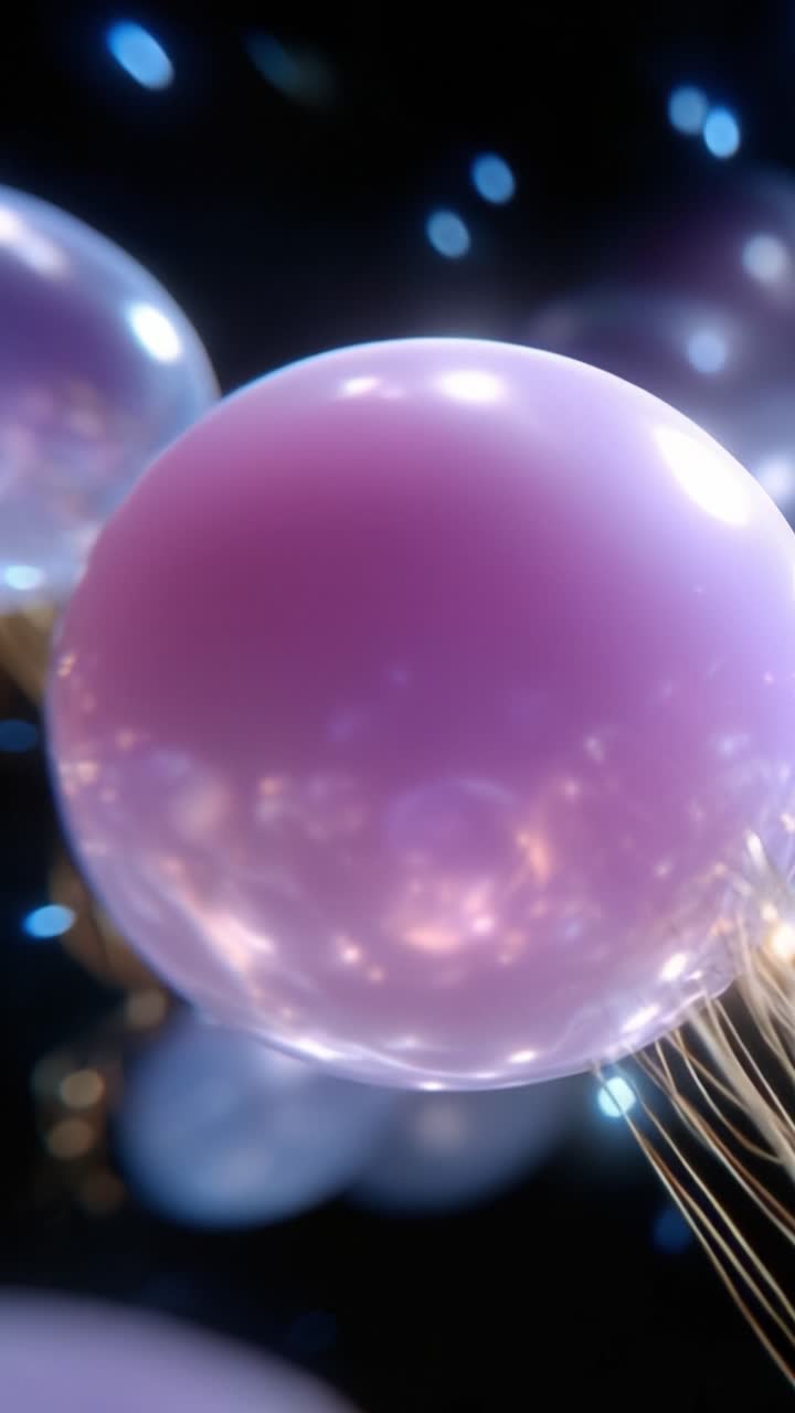 Primo piano ipnotizzante di eteree meduse che fluttuano con grazia nelle profonde acque oceaniche con un bagliore luminoso e colorato su uno sfondo misterioso di luci scintillanti.