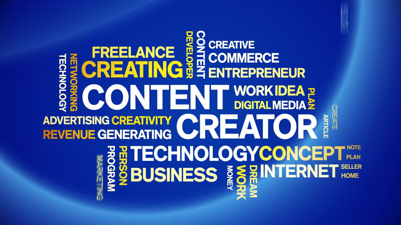 Content Creator Animated Tag Word Cloud,Text Design Animation seamless loop.