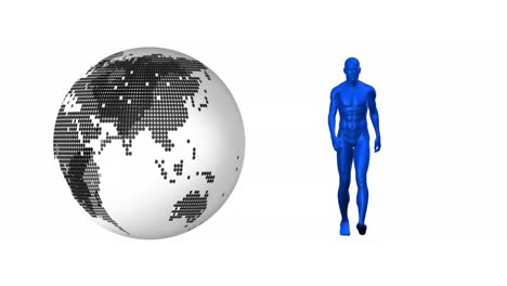 Animation-of-digital-human-and-globe-on-white-background