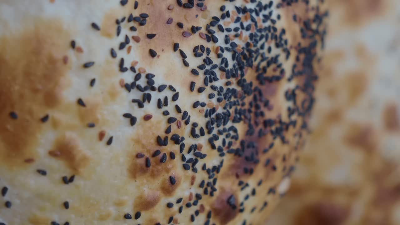Close-up of flatbread with sesame seeds