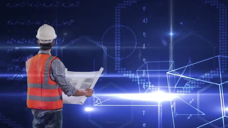 trabajador del sitio buscando una solución sobre un fondo animado.
