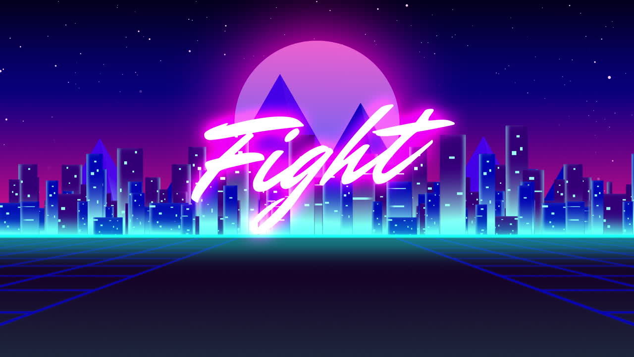 Animation vintage video game screen with word fight written