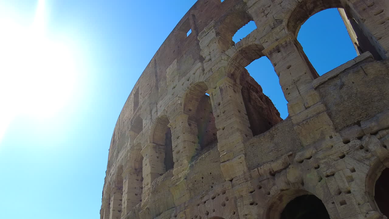 Rome, Italy - July 15, 2022: Detail view of the Colosseum in Rome