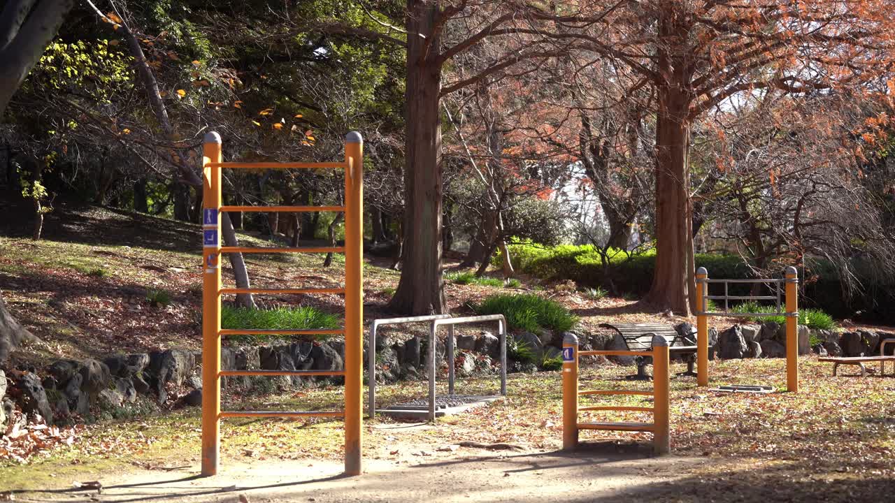 地元の日本の公園にある誰もいない遊び場。