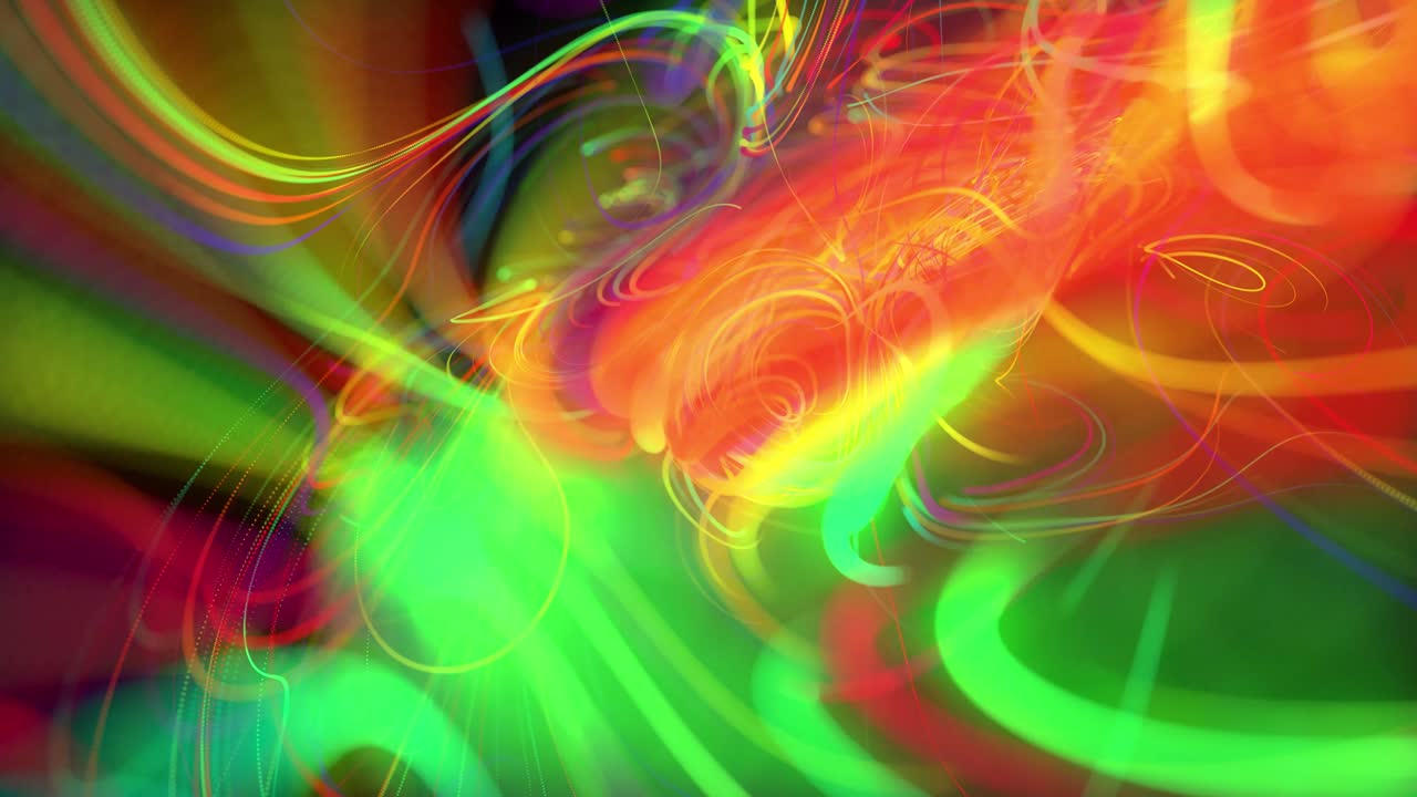 el flujo de fondo abstracto de líneas de brillo o rayas de luz. las partículas de luces en funcionamiento se forman en el espacio 3d brillando hermosas líneas curvas como una bola de alambres quemándose con luz de neón. hermoso bg creativo.