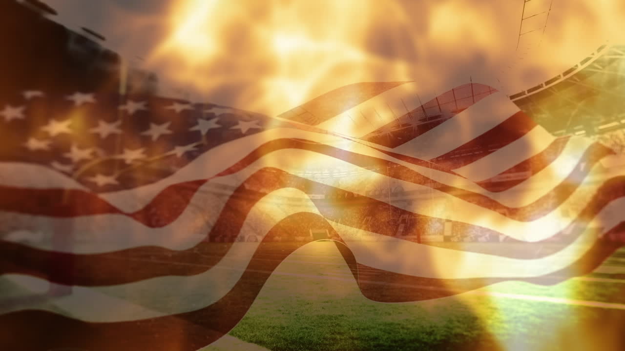 animación de agitar la bandera de ee.uu. y las llamas