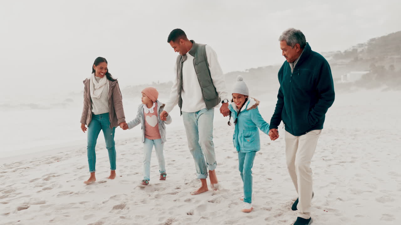 Happy family, holding hands