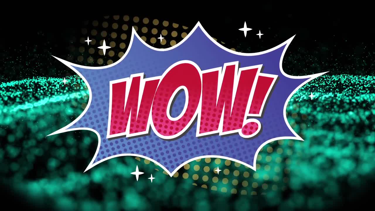 Hoạt ảnh văn bản "WTF" trên các chấm màu xanh lá cây trên nền đen.