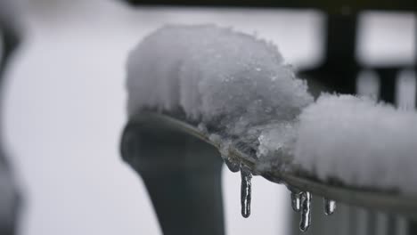 icicles dripping on to chair and snow falling