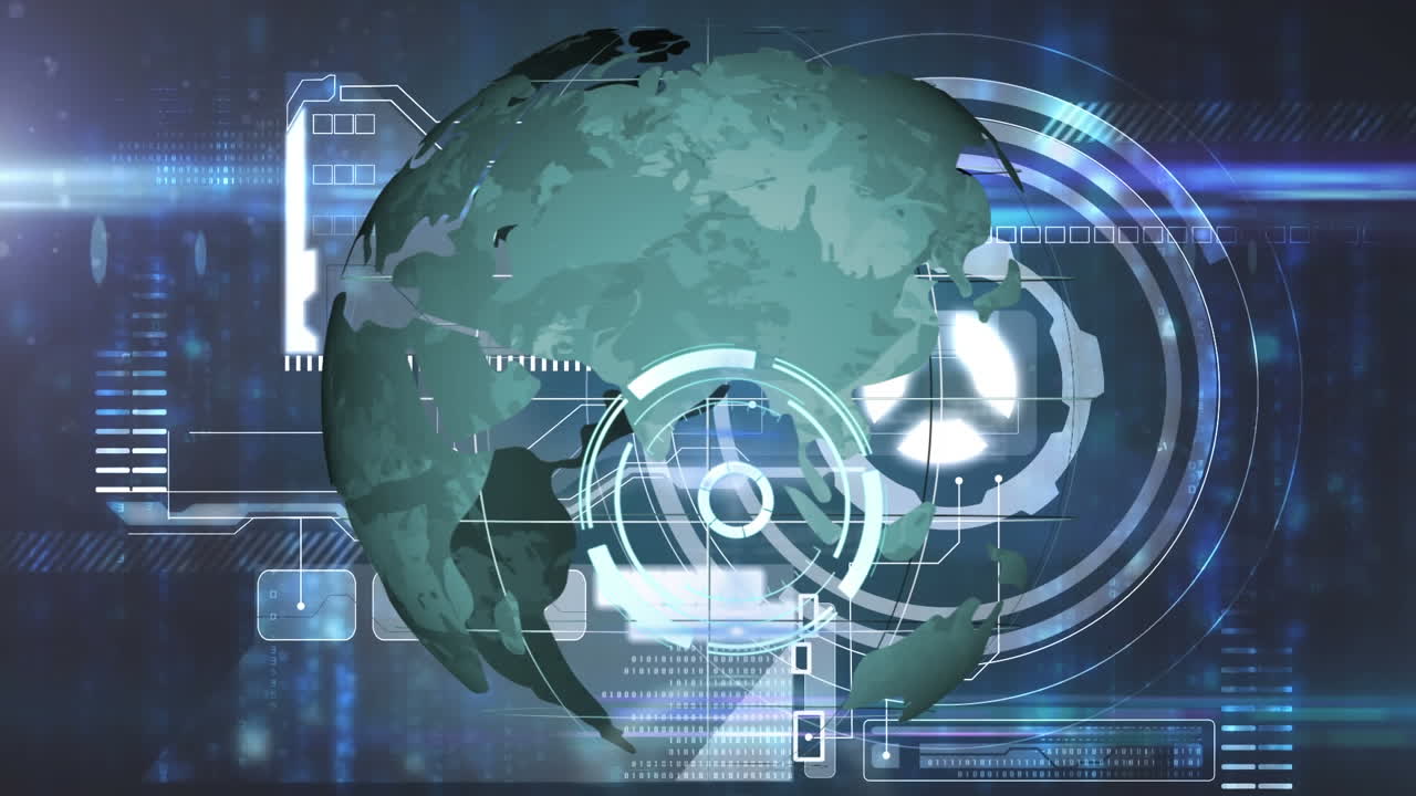 анимация сканирования масштаба по всему миру и обработка данных на экране