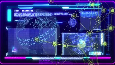 animation of network of connections and data processing on interface