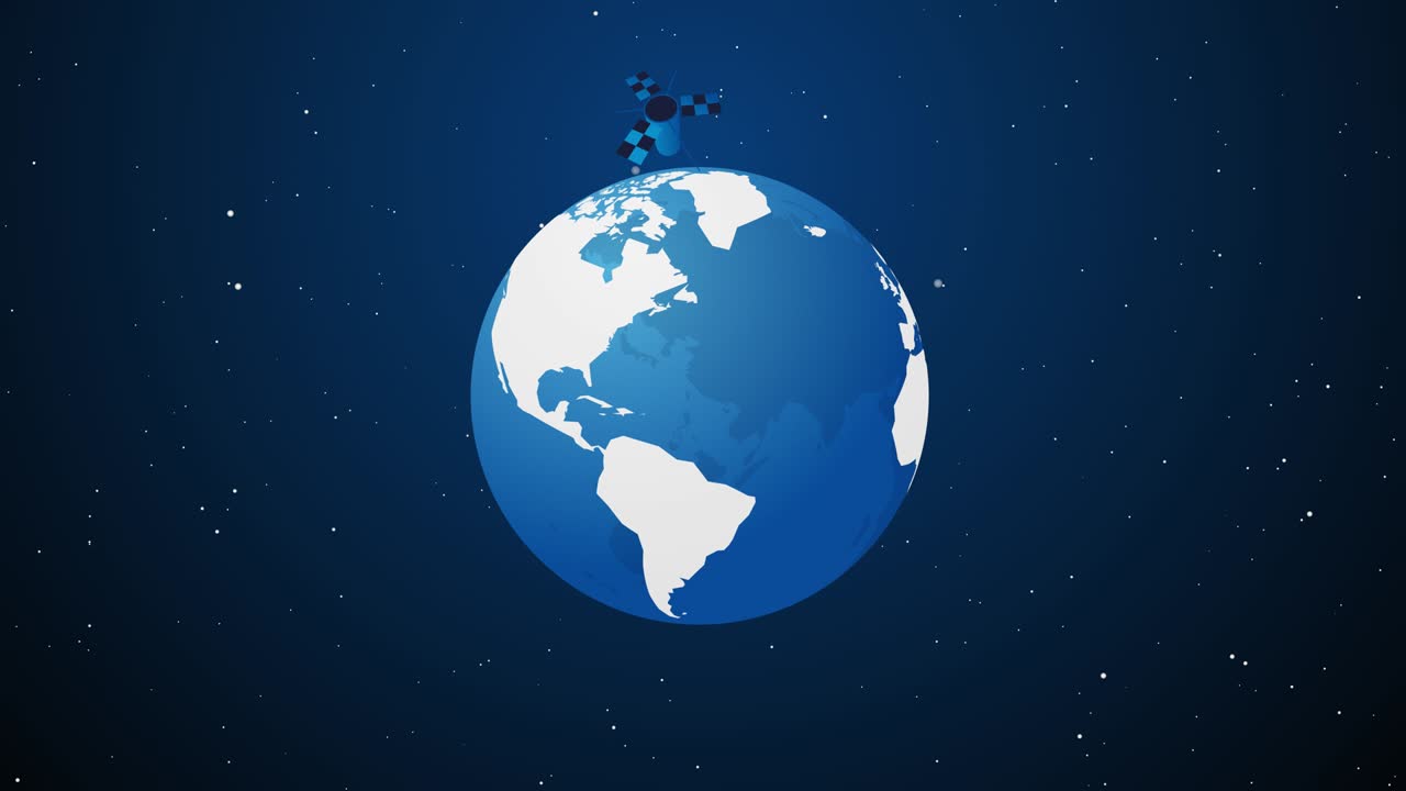 위성은 지구를 도한다. 데이터 수집과 방송 과학기술 개념. 운동 배경 무한 루프.