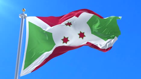 bandera de burundi agitando el viento en lento con el cielo azul, bucle