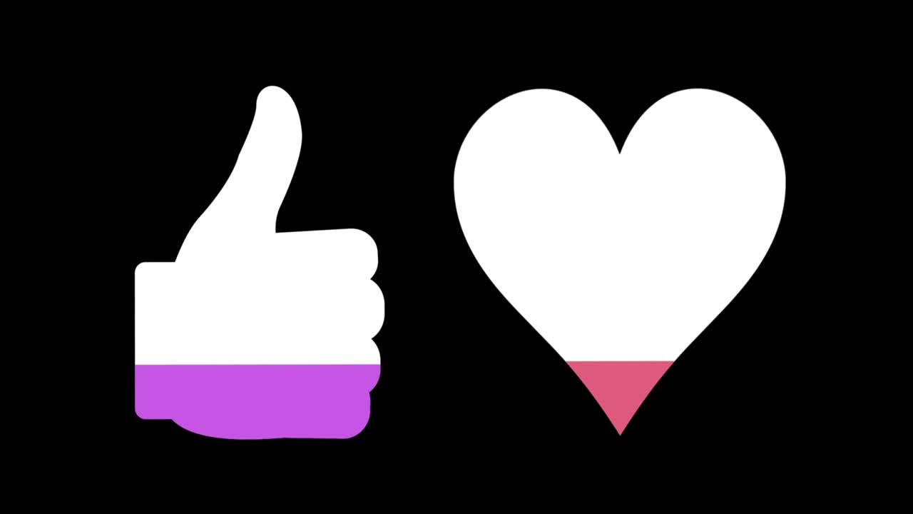 엄지 손가락과 심장 모양이 4k 색으로 가득 차 있습니다.