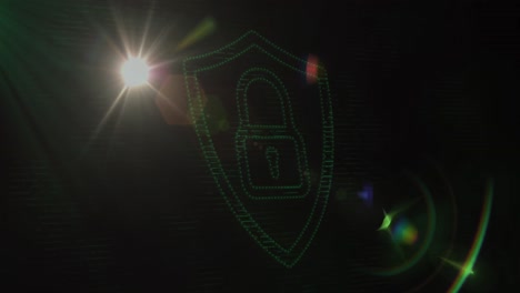 animation of shield with digital padlock on black background