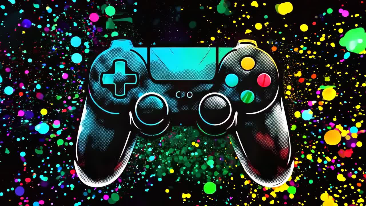 다채로운 배경에 있는 비디오 게임 컨트롤러