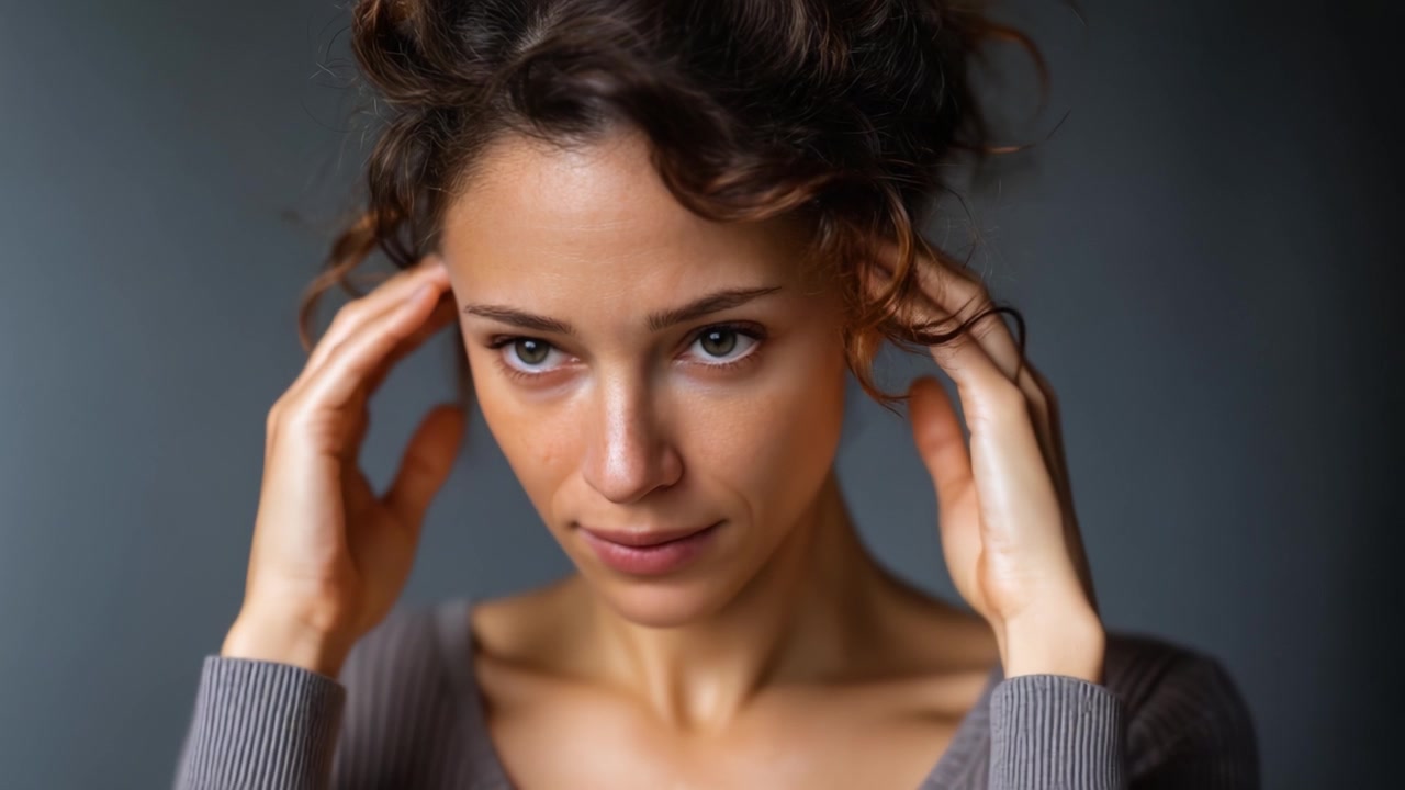 A Woman Expressing Deep Emotion and Contemplation, Transitioning from Distress to Confidence in a Subtle Mood Shift Captured in Two Consecutive Frames.