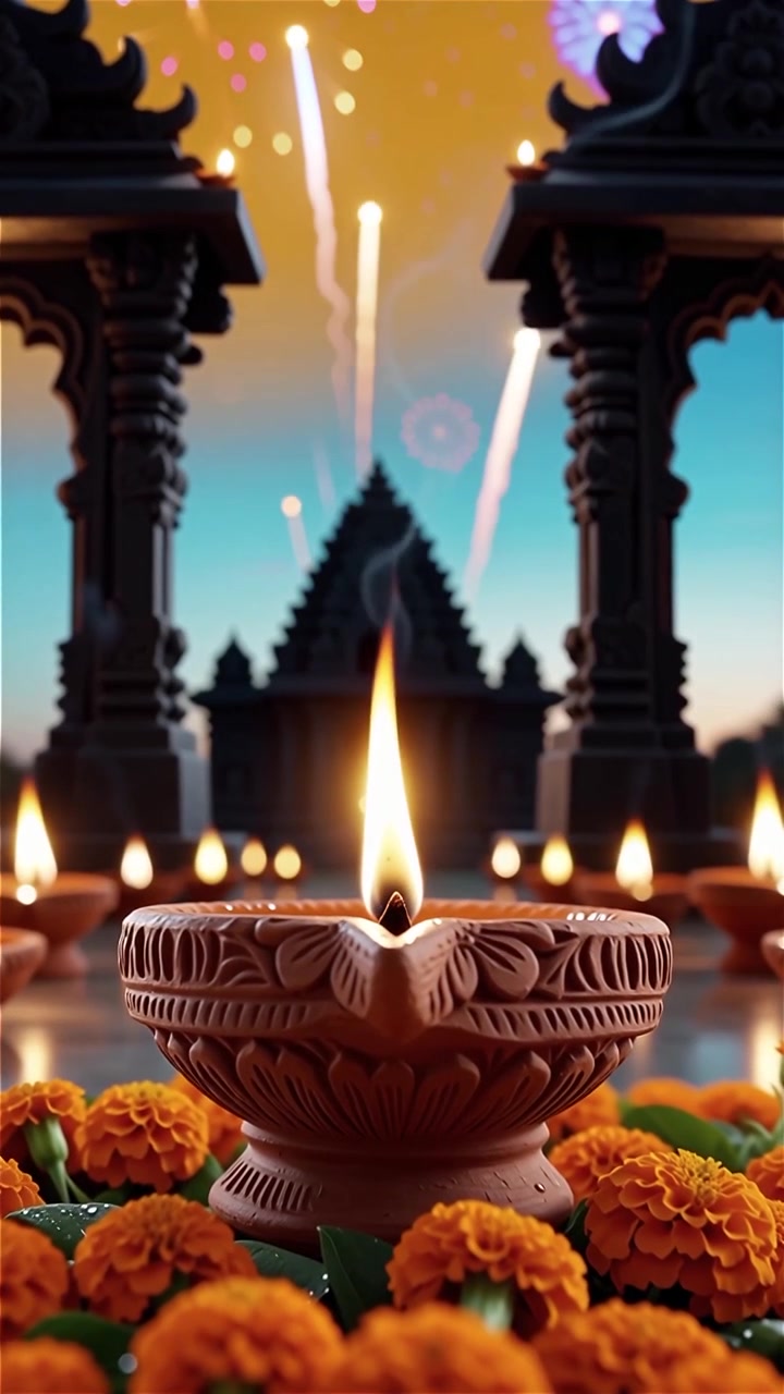 Diwali Festival Background with Lanterns and Traditional Diyas Decorations