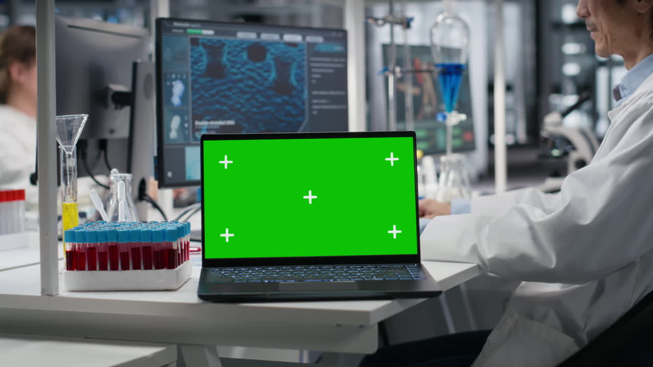 Cytotechnologist Works On Green Screen Laptop In Lab