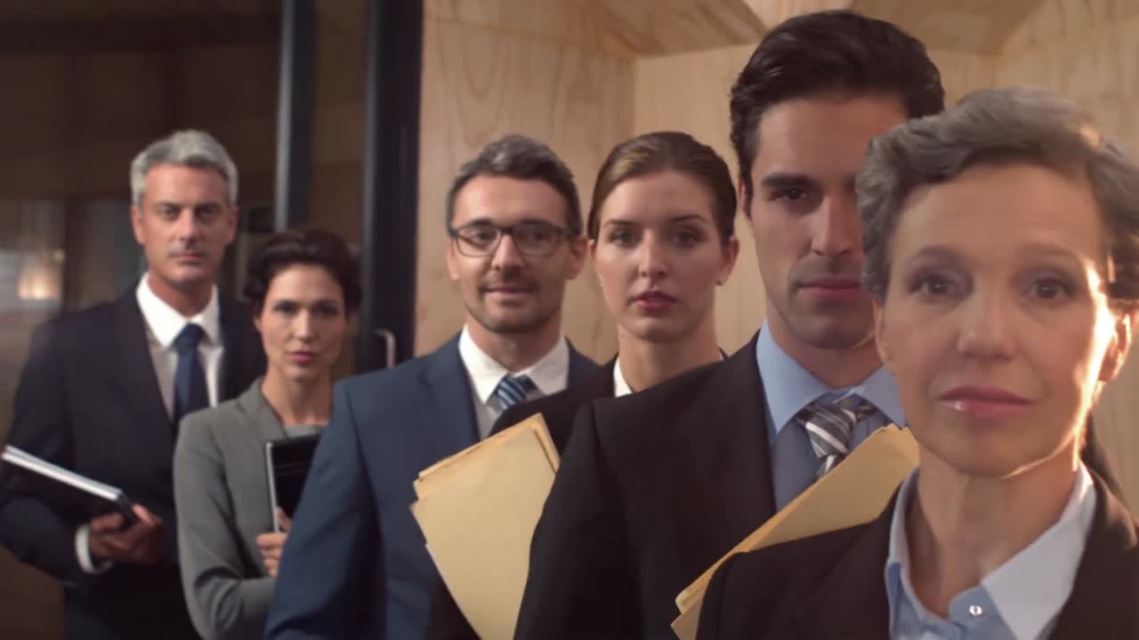 abogados serios mirando a la cámara