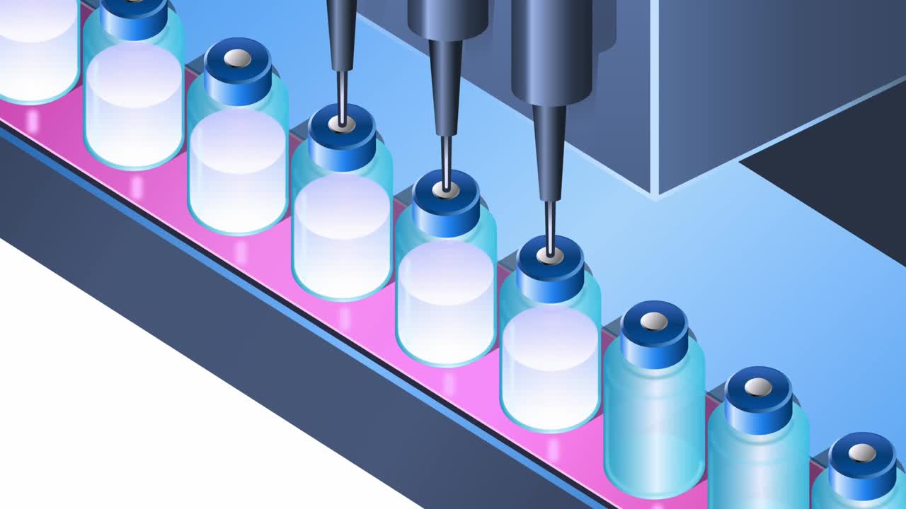 las botellas de vacunas se llenan de animación.