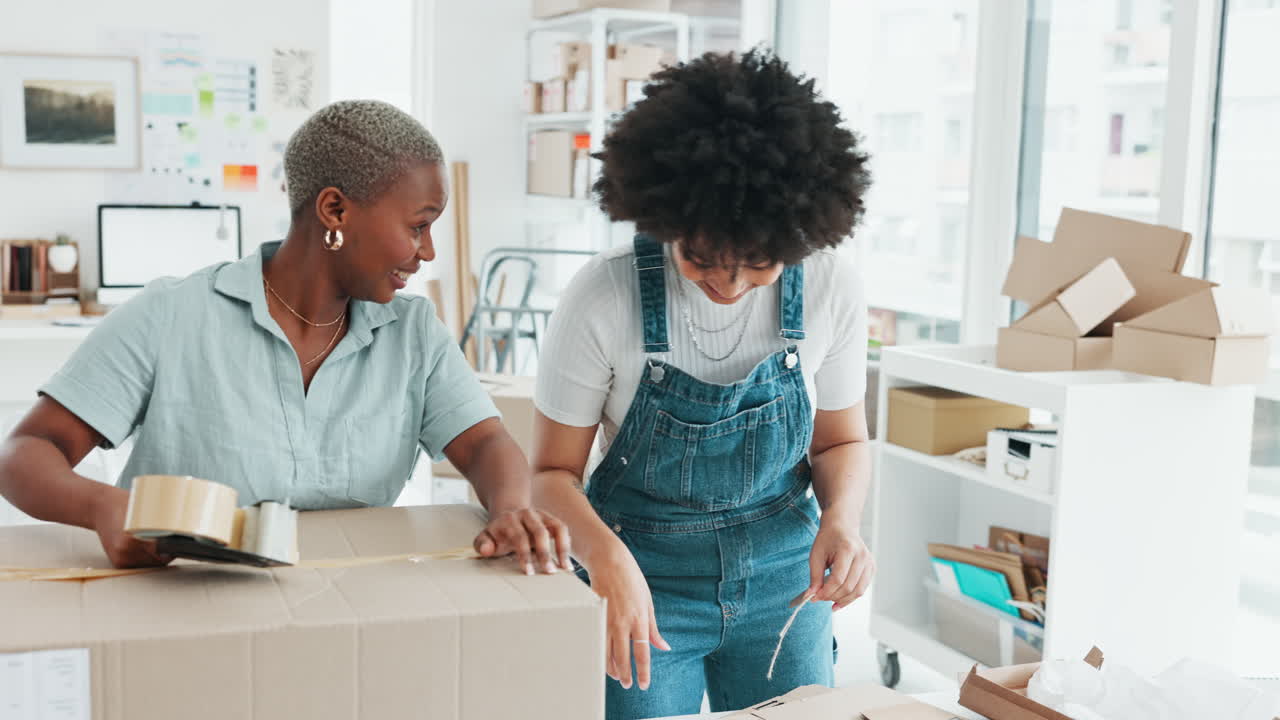 Logistics, high five and black women celebrate