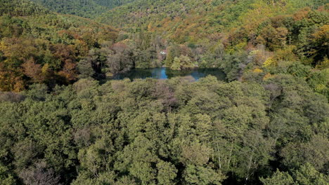 flying over the lake in europe, autumn