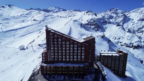 panoramic view of ski station centre resort at snowy andes mountains near santiago chile