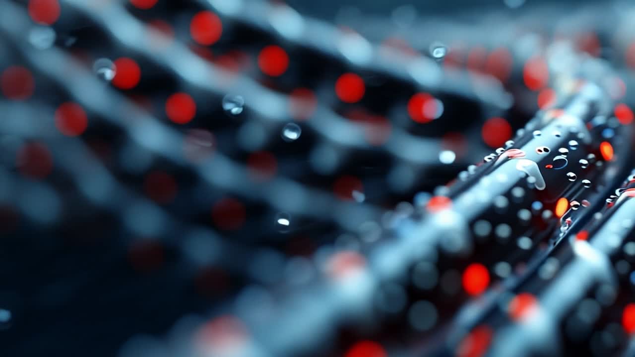 Red light data visualization. Colorful strands illuminated by red lights create a striking visual display representing connectivity in technology.