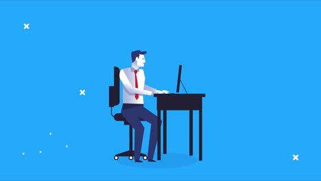 elegante hombre de negocios trabajando en una computadora de escritorio