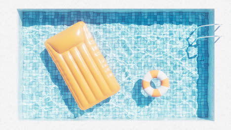 animación en bucle de la piscina y el colchón flotante, renderización 3d.