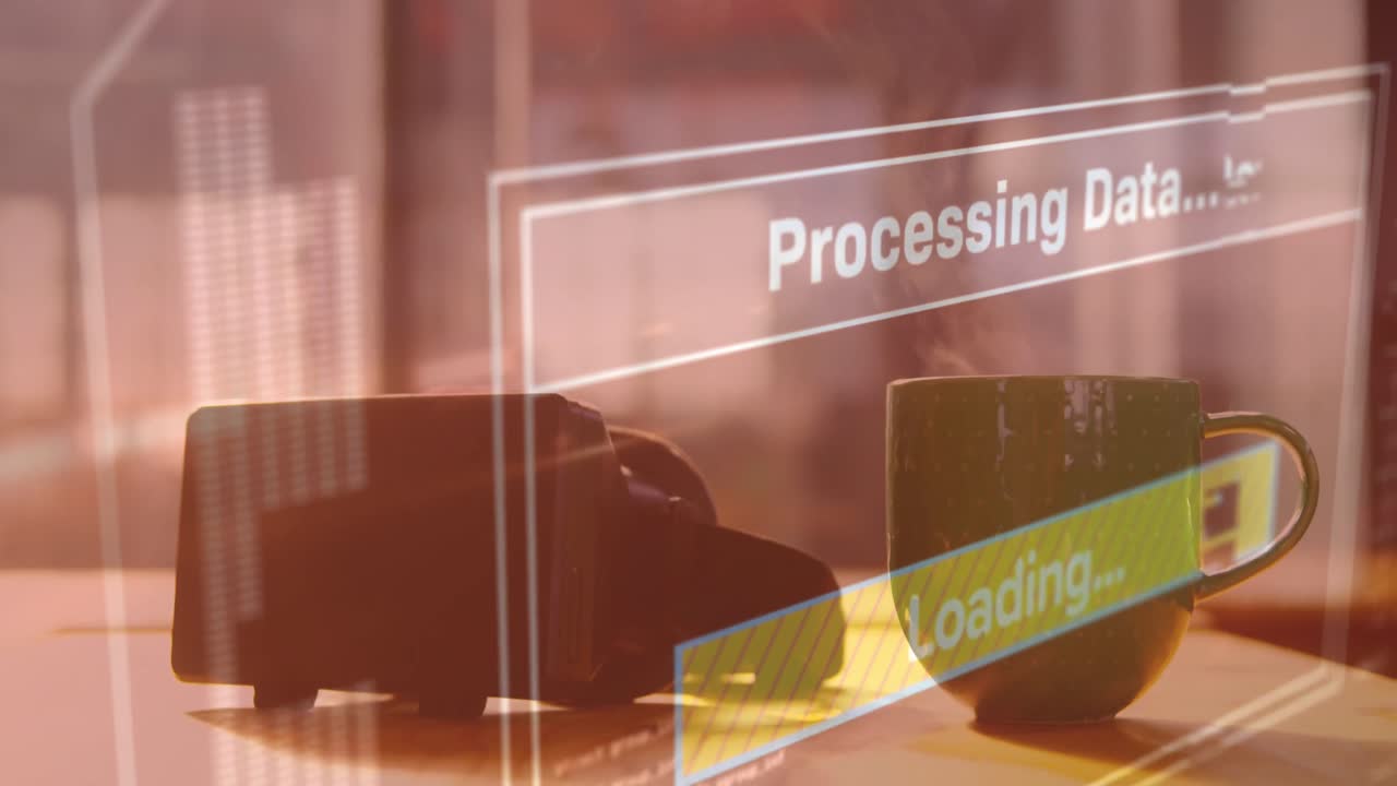Animation of data processing on screen over vr headset