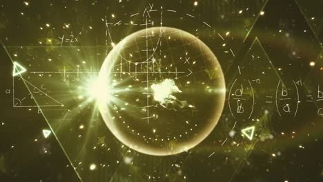 animación de fórmulas matemáticas y formas que se mueven sobre un fondo verde brillante