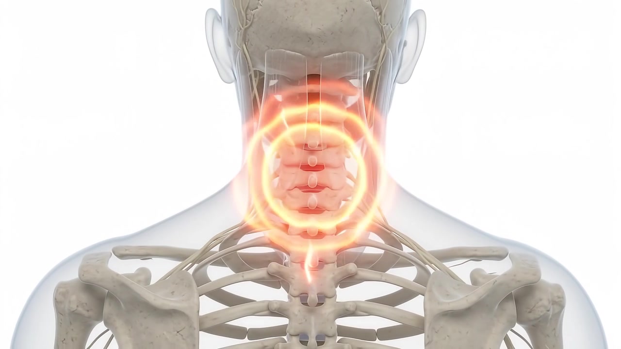 Animazione medica del dolore alla colonna cervicale e della compressione nervosa