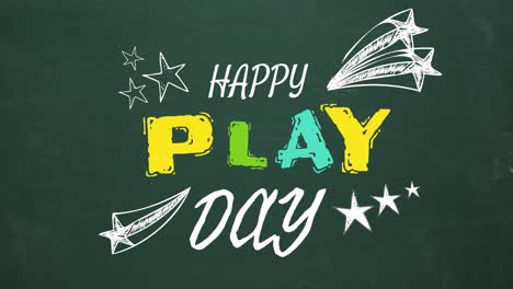 Animation-of-happy-play-day-written-with-chalk-on-black-background