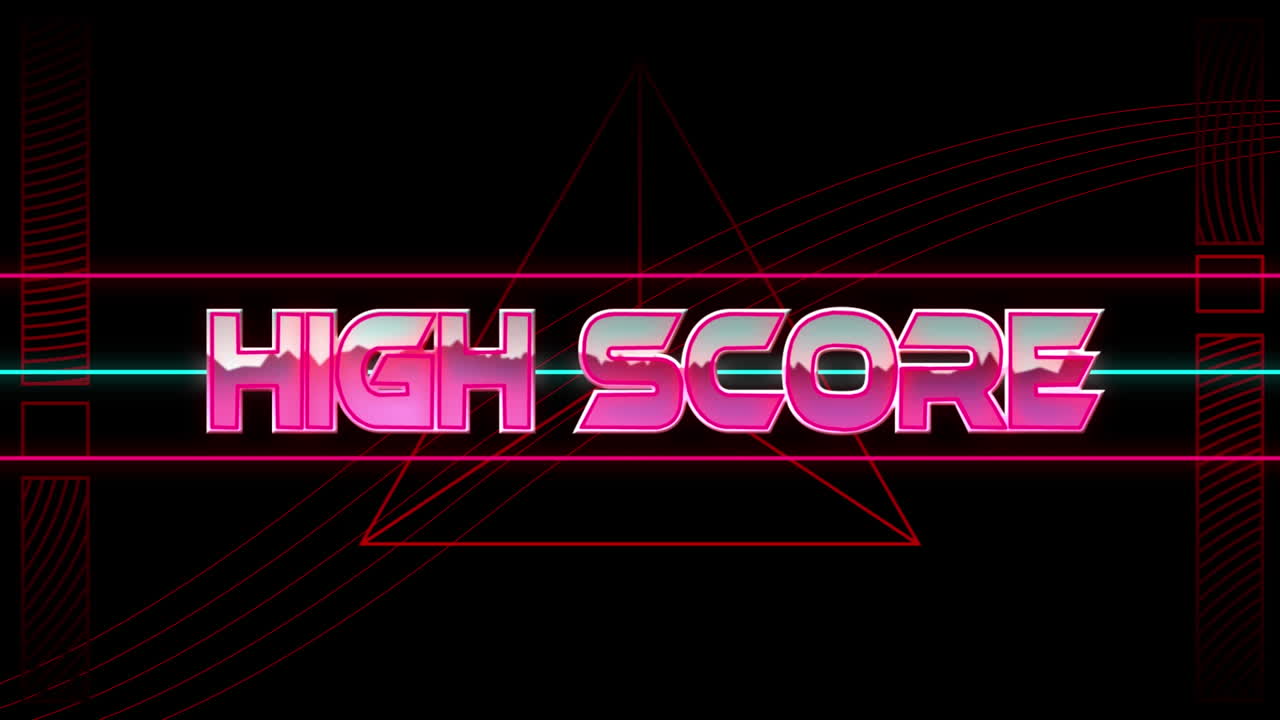 검은색 배경에 빛의 흔적 위에 높은 점수 텍스트의 애니메이션