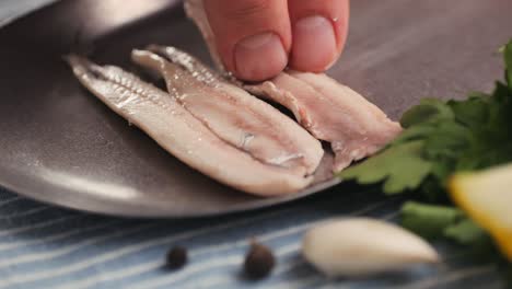 fresh sea sardines and anchovy fish and mullus on display on ice on market store shop. seafood fish background, close up stand of small salty white fish.