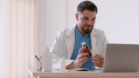 male doctor explaining medication during an online telehealth consultation