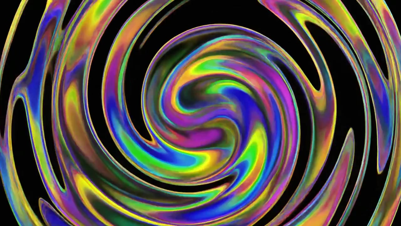 Animazione astratta di vortice liquido iridescente su sfondo nero