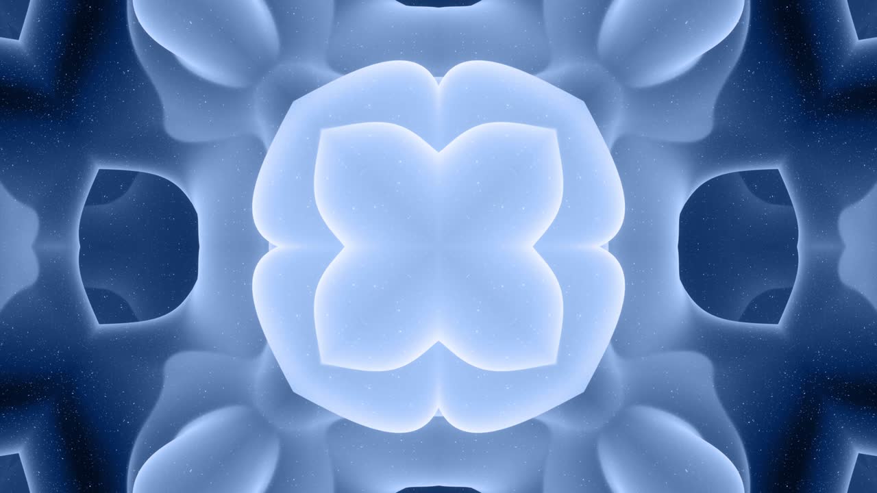 forma abstracta en 3d como una estrella o una flor, estructura simétrica de material de terciopelo azul negro intercalado con pañuelos, formas de cambios cíclicos suaves. fondo mate suave y elegante, animación suave.