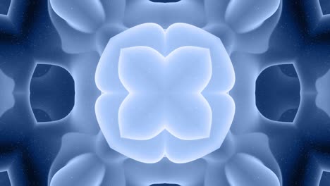 forma abstracta en 3d como una estrella o una flor, estructura simétrica de material de terciopelo azul negro intercalado con pañuelos, formas de cambios cíclicos suaves. fondo mate suave y elegante, animación suave.