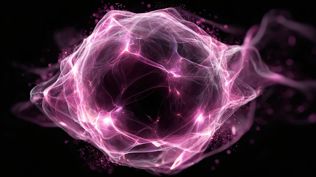 Visualizzazione Accattivante di una Sfera di Energia: Un Globo di Plasma Rosa Brillante Circondato da Luce Eterea e Movimento Fluido, Perfetto per gli Appassionati di Arte Astratta