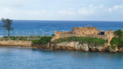 slow traveling shot of fort san felipe , taino bay, puerto plata, dominican republic