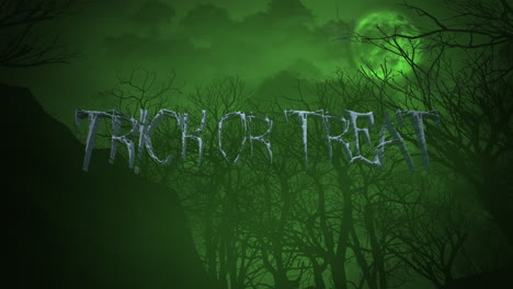 trick or treat with green moon and mystical forest