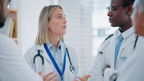 Team-meeting,-woman-or-doctors-talking