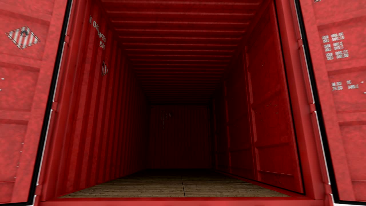 드론은 운송 항구에서 화물 운송 컨테이너의 줄을 촬영합니다.